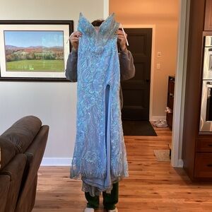 Rachel Allen Blue Prom Dress Beaded Sequins Size 0